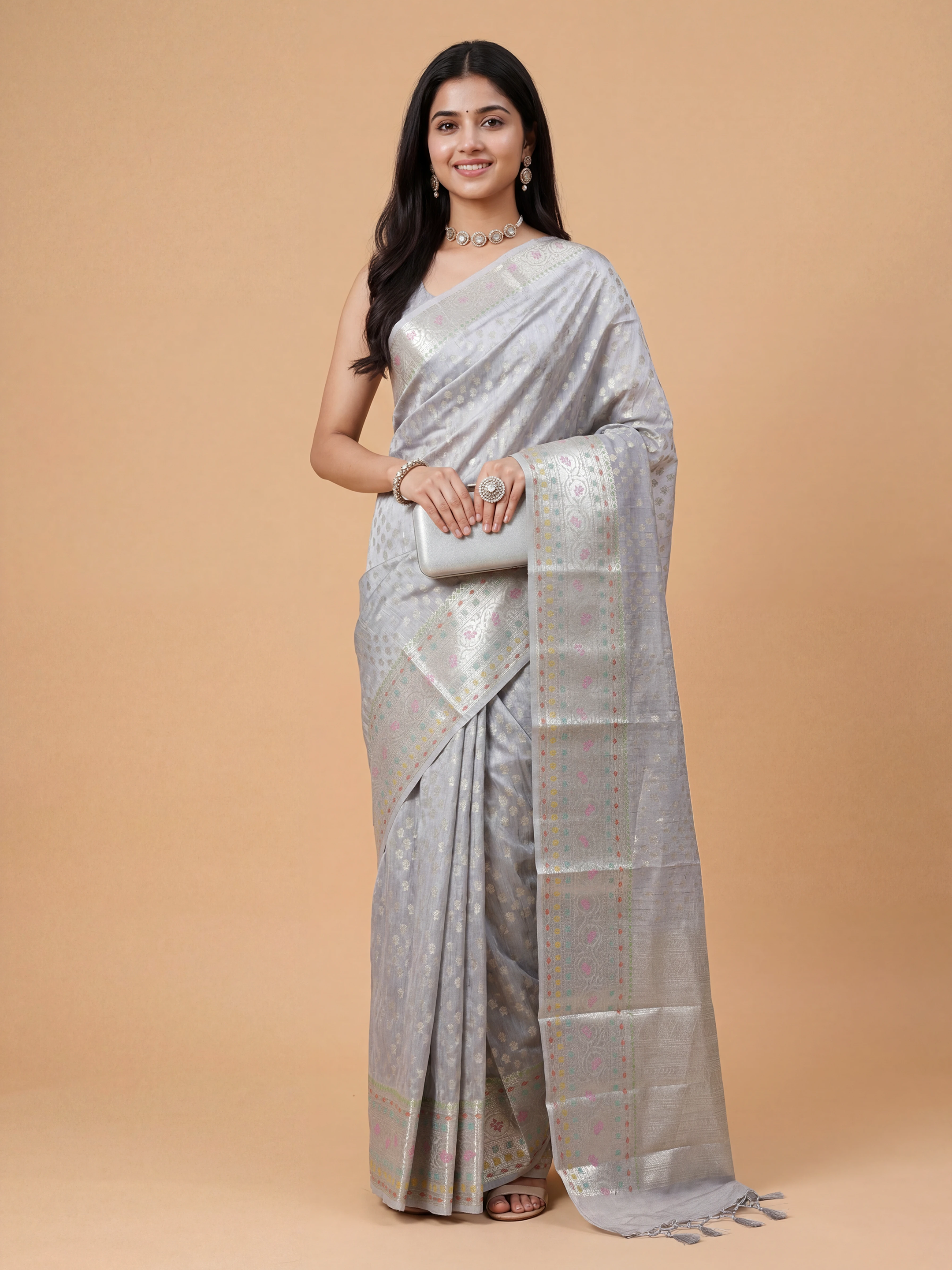 Women Tissue Grey Saree TS69