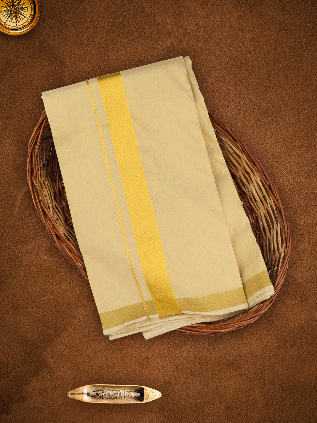 Double Layer Premium Handloom Gold Jari Dhoti 4m