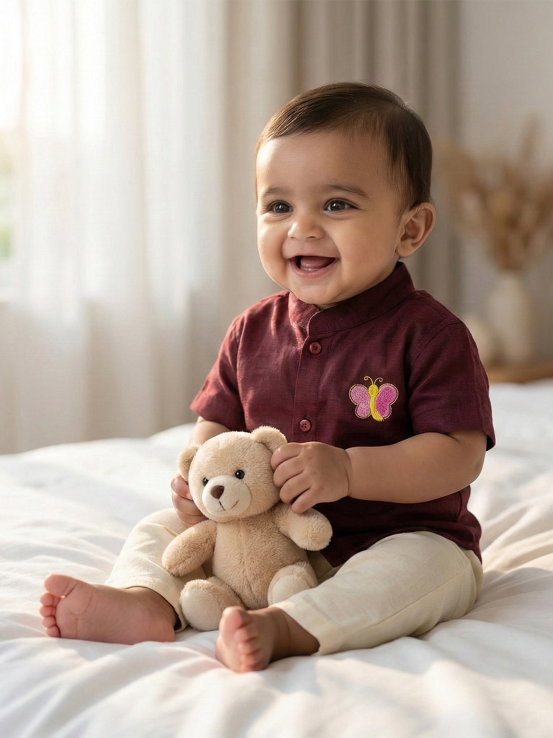 Born Baby Shirt with Pant and Panchakacham Set Maroon G12