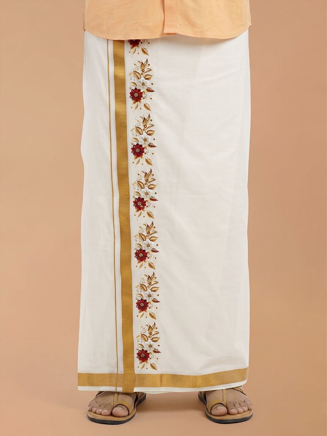 Double Layer Cotton Cream Dhoti with Colour Jari Border - GCC03