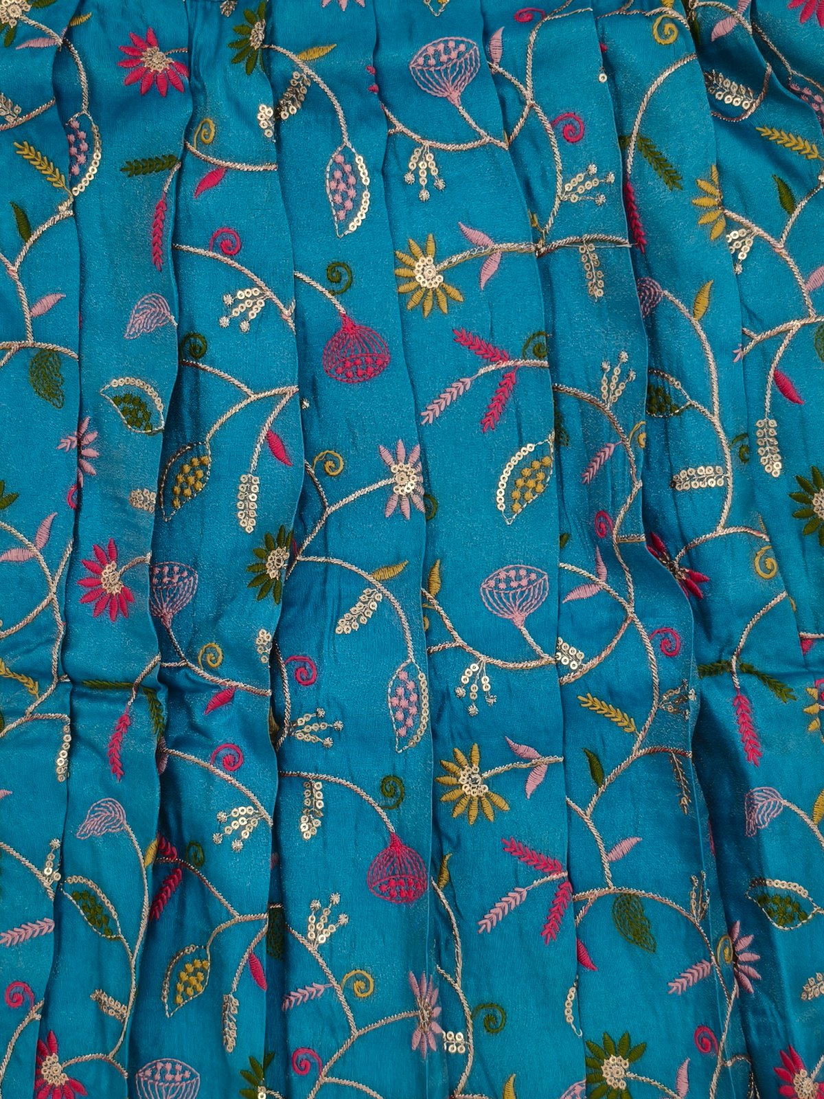 Girls Tissue Mustard With Blue Pattu Pavadai Set GPS69