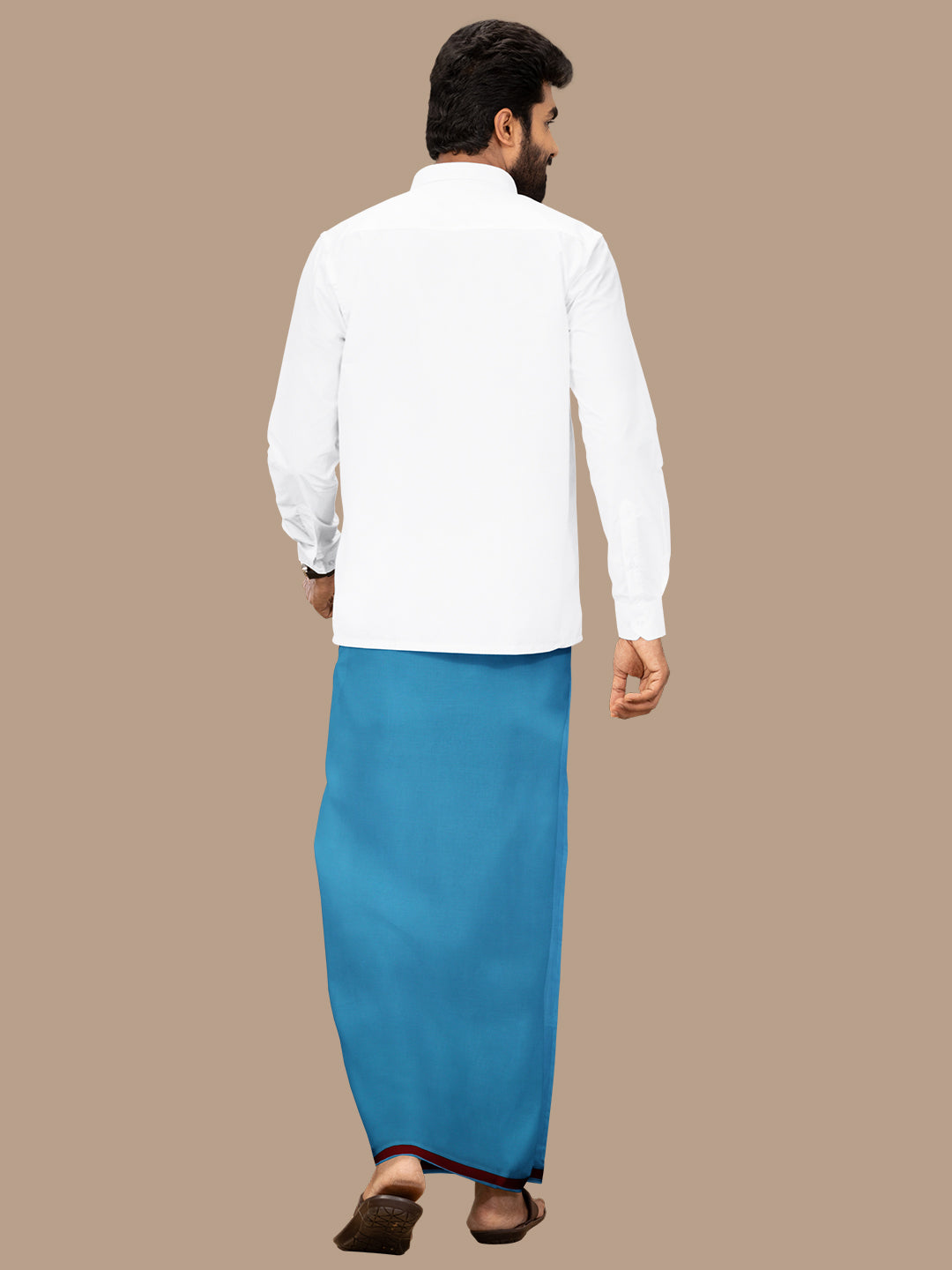 Men 100% Cotton Single Layer Turquise Blue Dhoti with Fancy Border