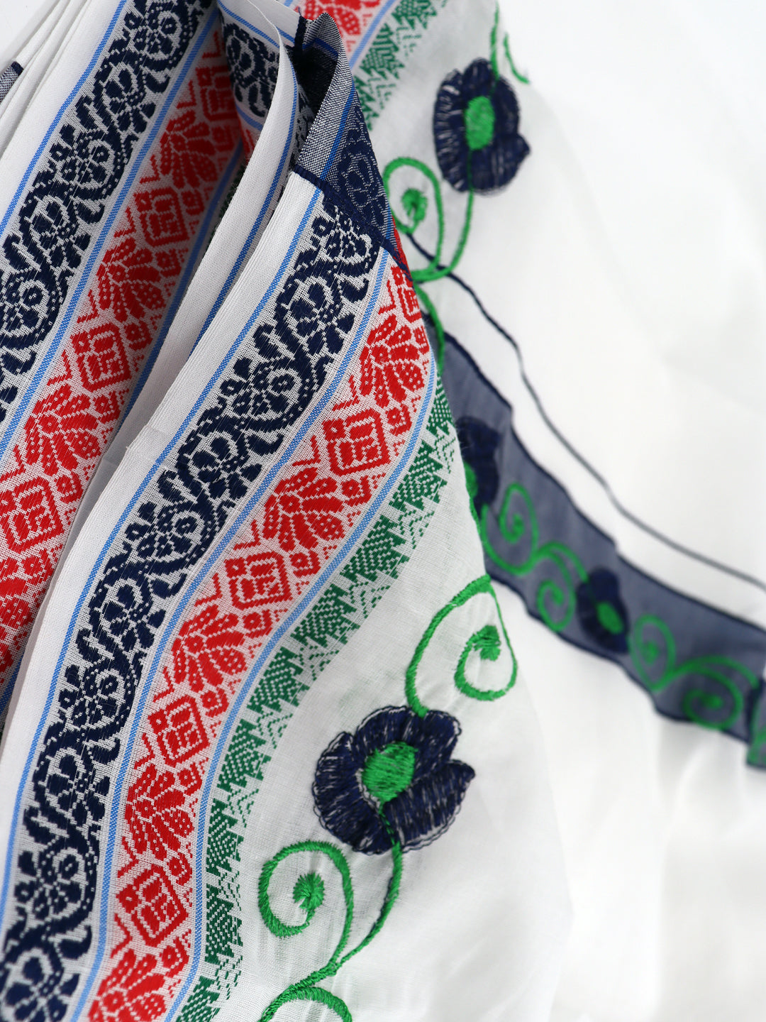 Men 100% Cotton Navy Fancy Border Panchakacham Set White(9+5)