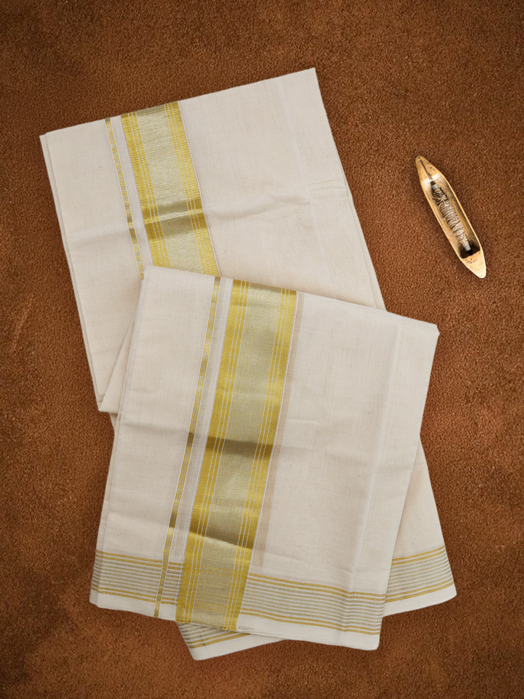 Men Premium Handloom Cream Dhoti with Fancy Jari Border HLM106