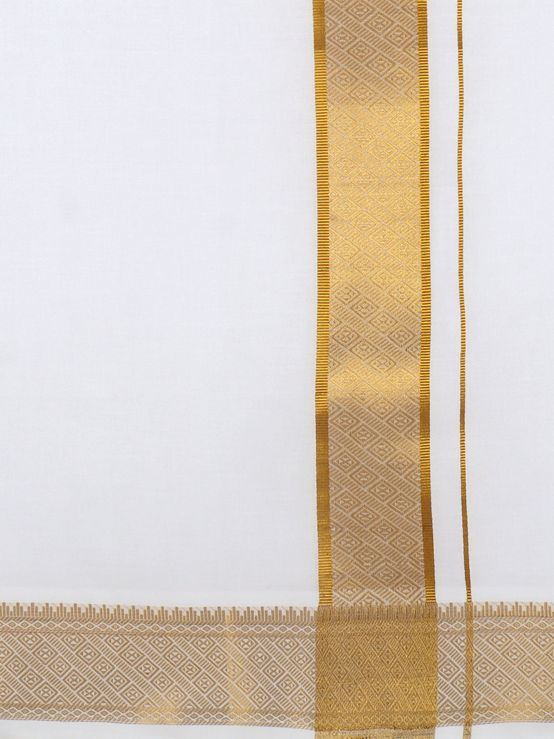 Men 100% Cotton Single Layer White Dhoti with Gold Jari Border Aura 365