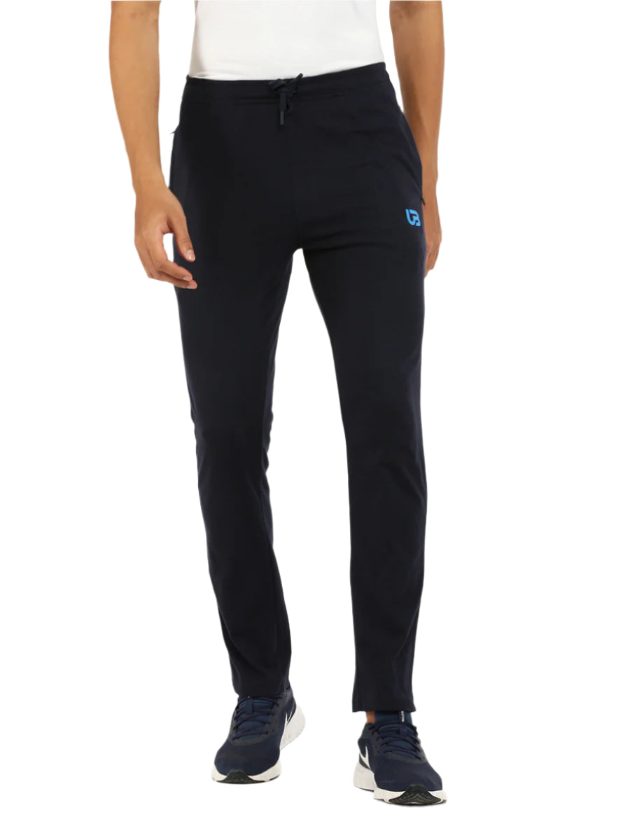 Men Combed Cotton Rich Regular Fit Track pant with Side Pockets Navy AGT4
