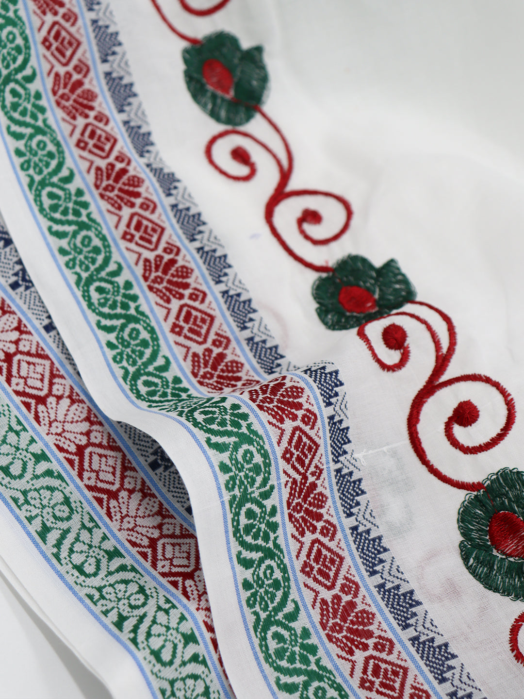 Men 100% Cotton Green Fancy Border Panchakacham Set White(9+5)