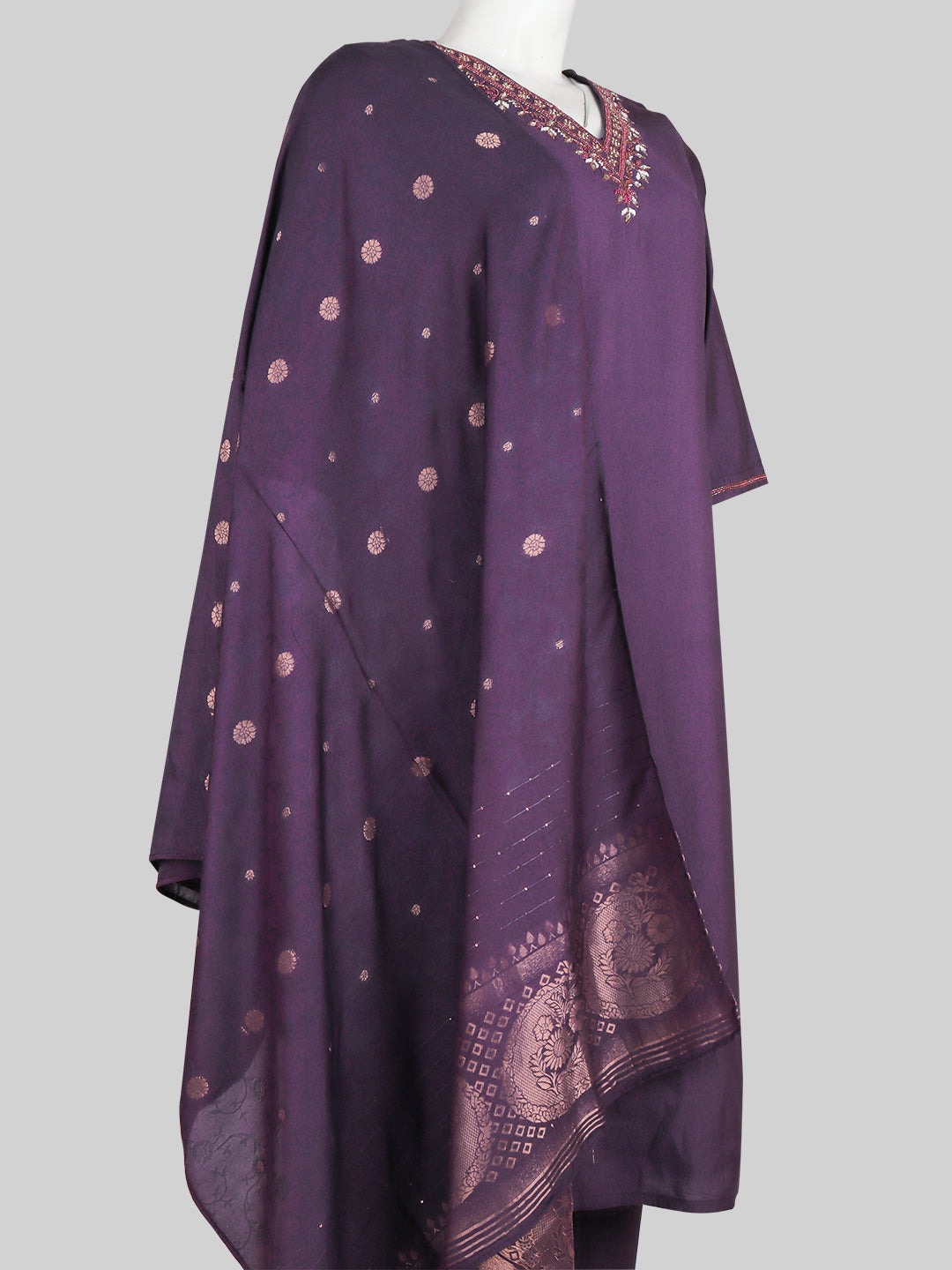 Women Cotton Embroidered Kurti Set Purple EKS42