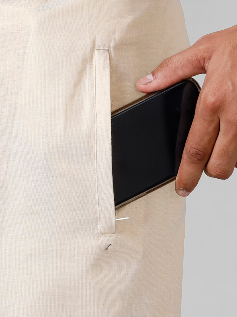 Men Gold Tissue Full Sleeves Shirt with Matching Readymade Single Layer Dhoti Combo