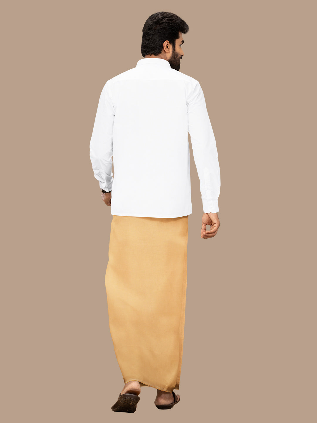 Men 100% Cotton Single Layer Light Kaavi Dhoti with Assorted Border Poojan SB