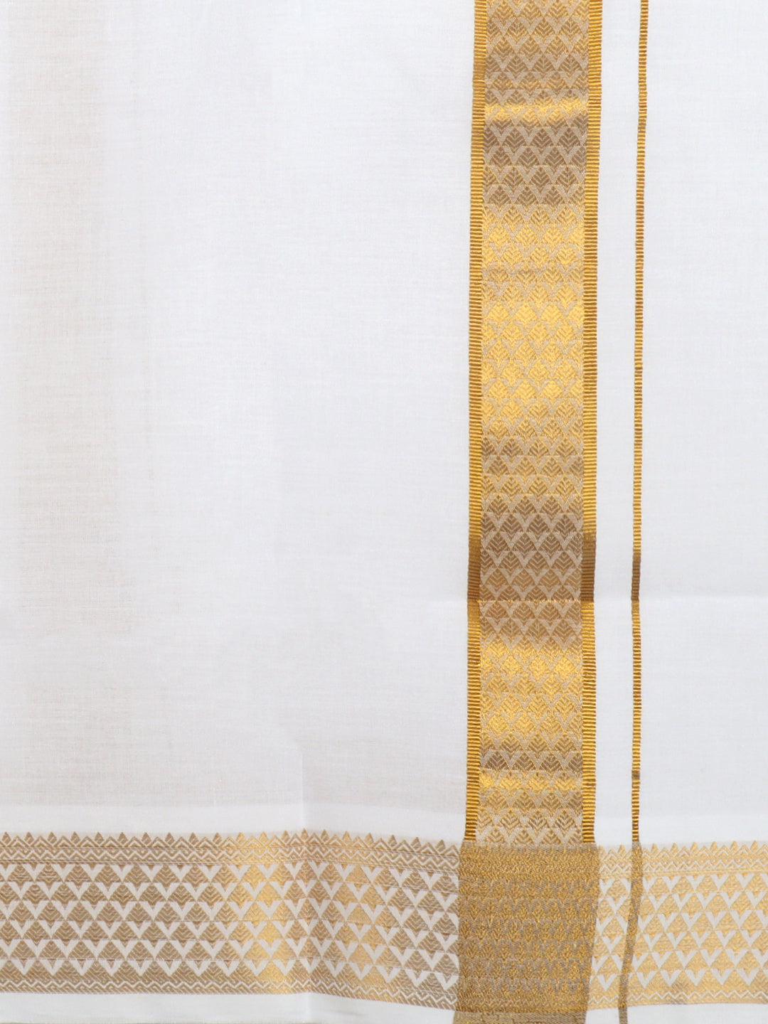 Men 100% Cotton Single Layer White Dhoti with Gold Jari Border Aura 363