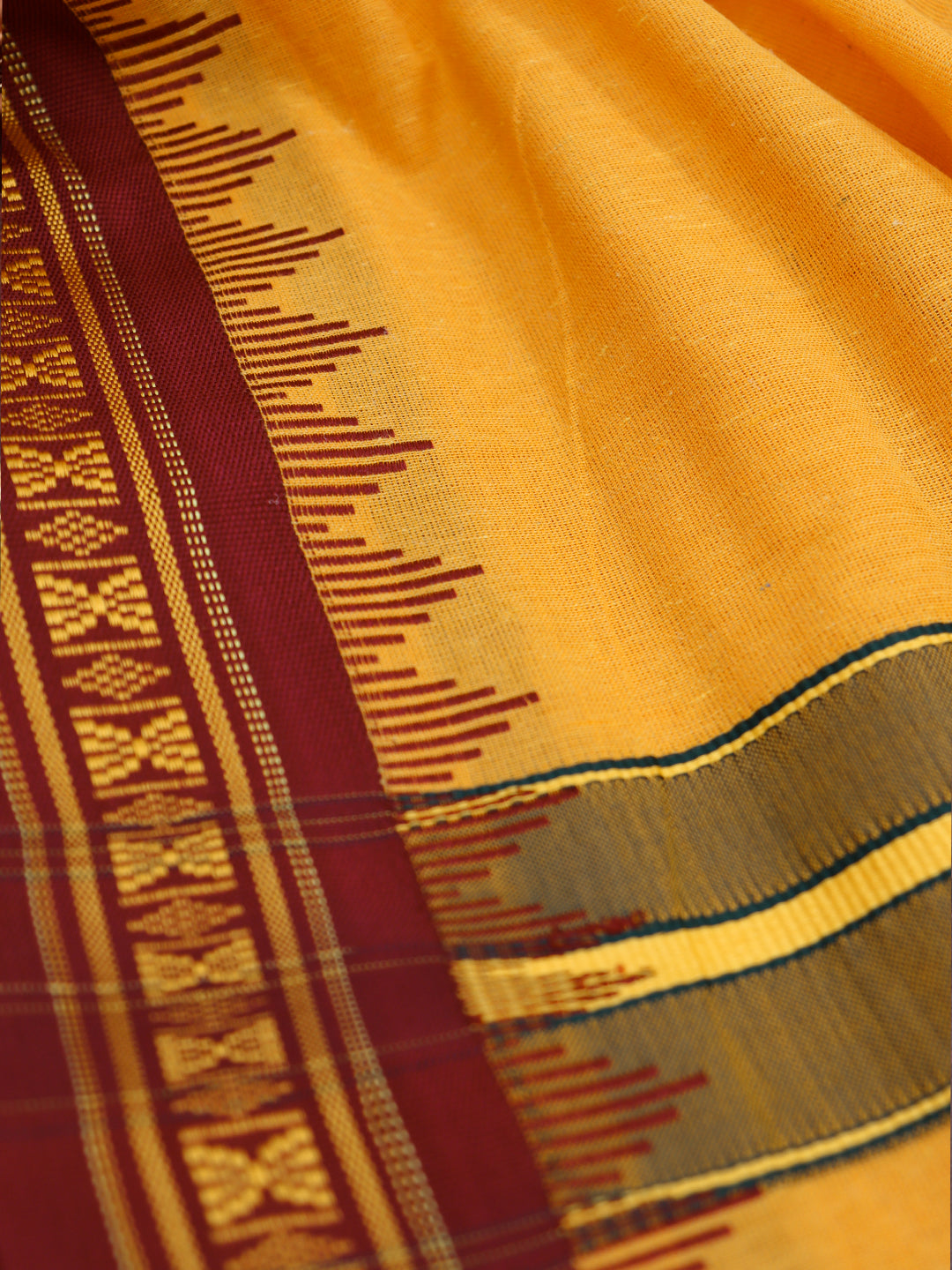 Men 100% Cotton Fancy Border Panchakacham with Angavasthram Mango (9+5)
