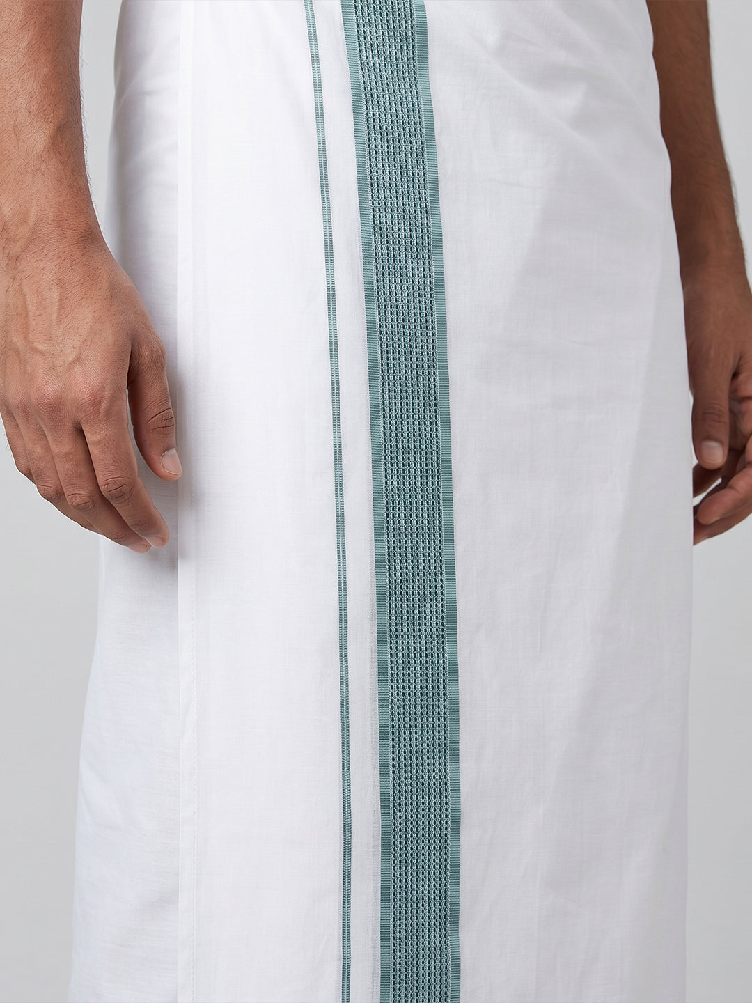 Men Seafoam Green Matching Border Dhoti With Printed Shirt Set Windsor HNJ3