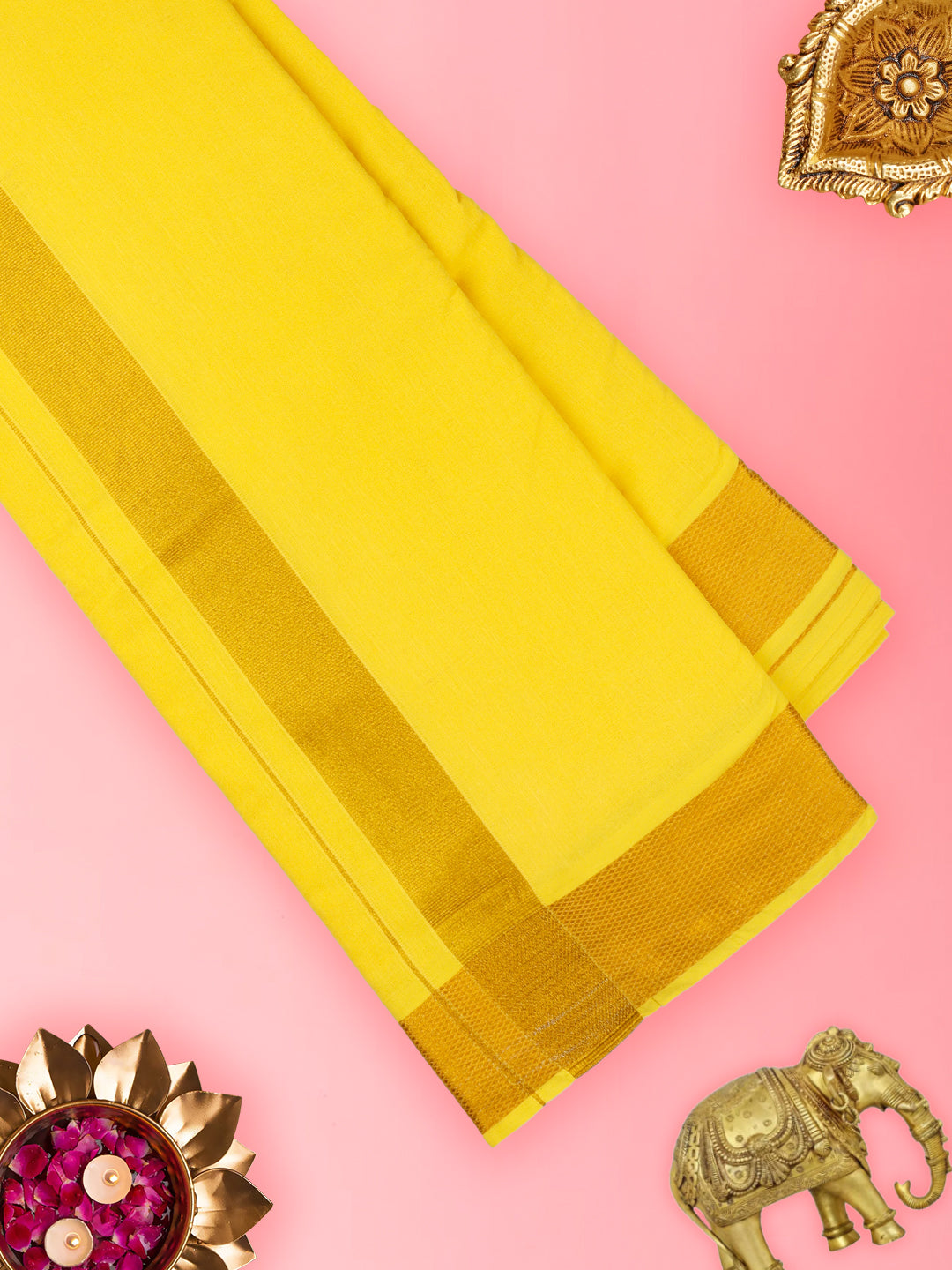 Mens Panchakacham Dhoti with Angavasthram Dheeksha Yellow (9+5)-View three