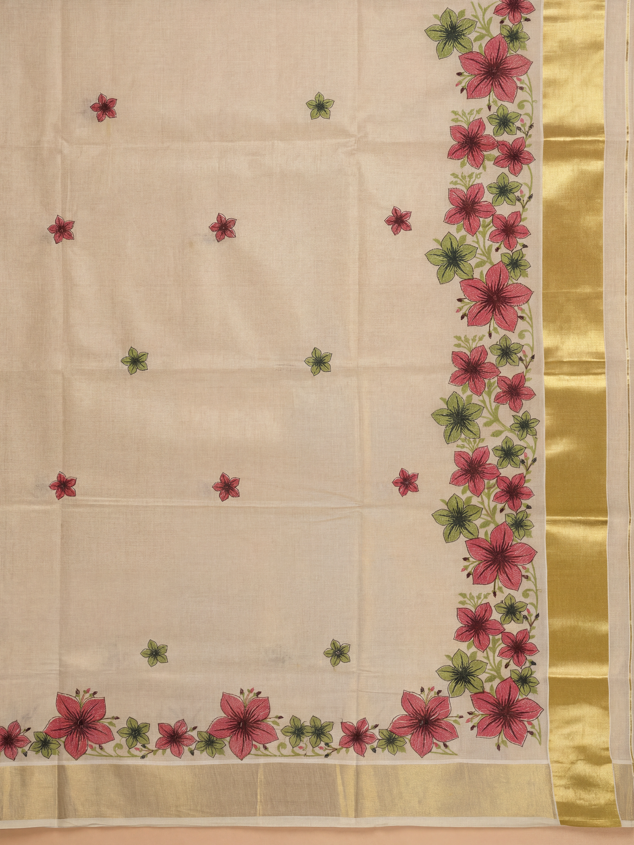 Women Gold Kerala Tissue Embroidered Saree KLS11