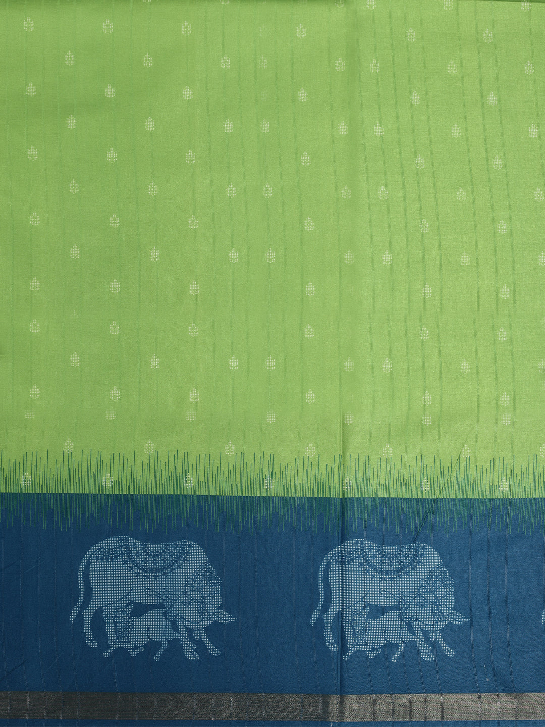 Women Semi Raw Silk Peacock Blue with Parrot Green Fancy Printed Saree SRS130