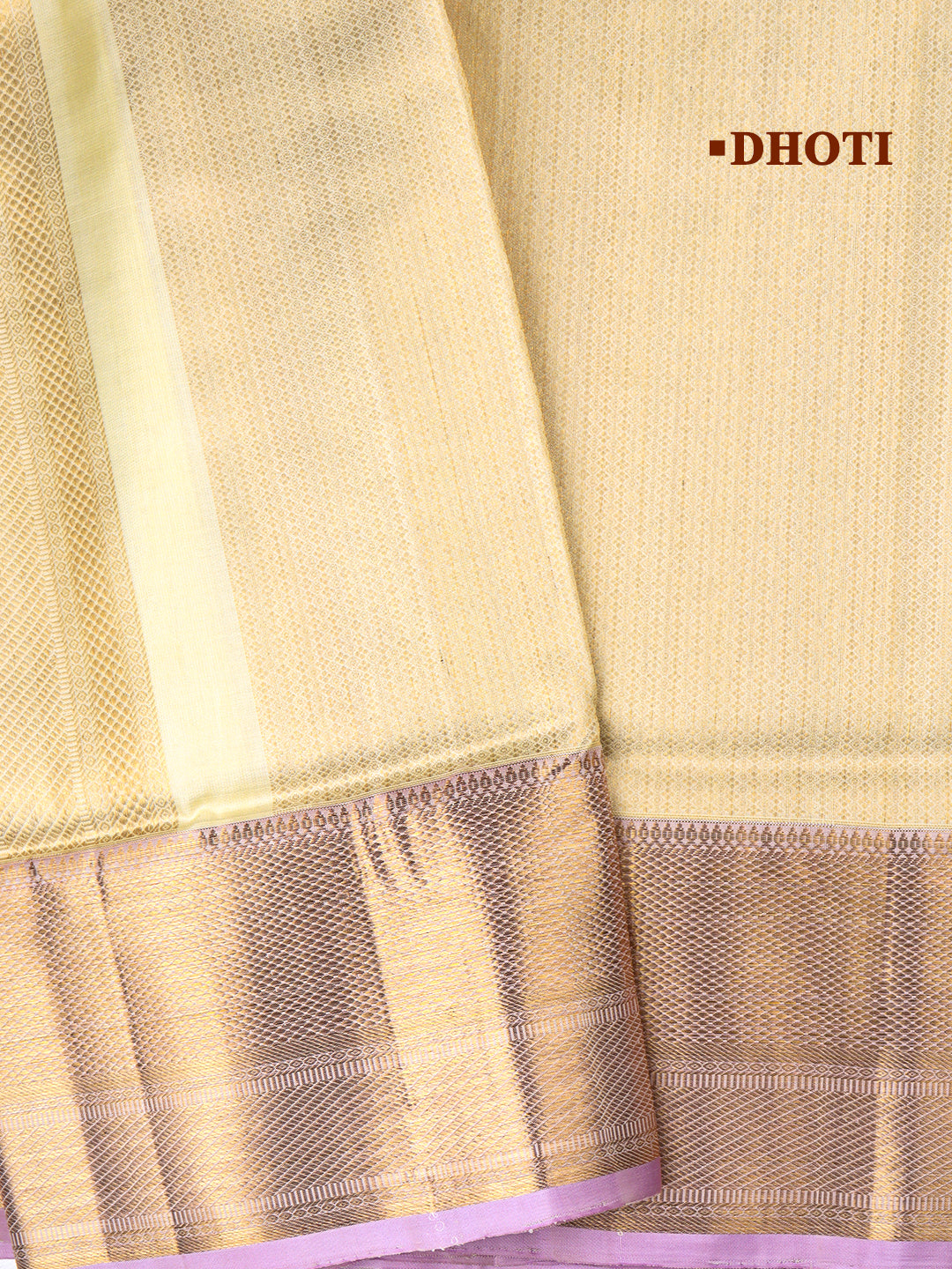 Men Elegant Premium Pure Silk Cream Dhoti & Towel Set with 6" inch Gold Jari Border Amirtham AM12