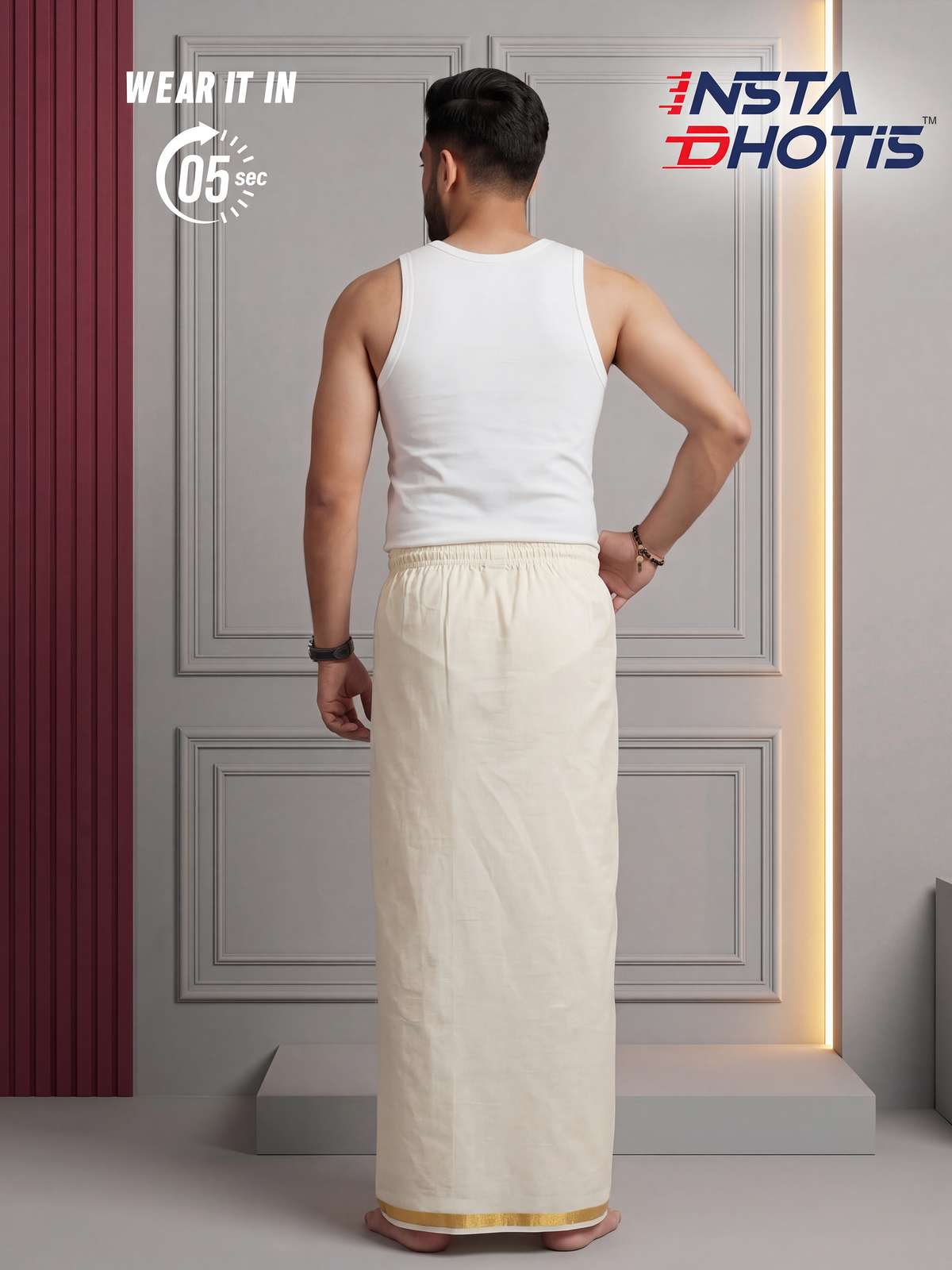 Ramraj Genxt Insta Dhoti for Men - Cream | Ready-to-Wear Dhoti in 5 Seconds