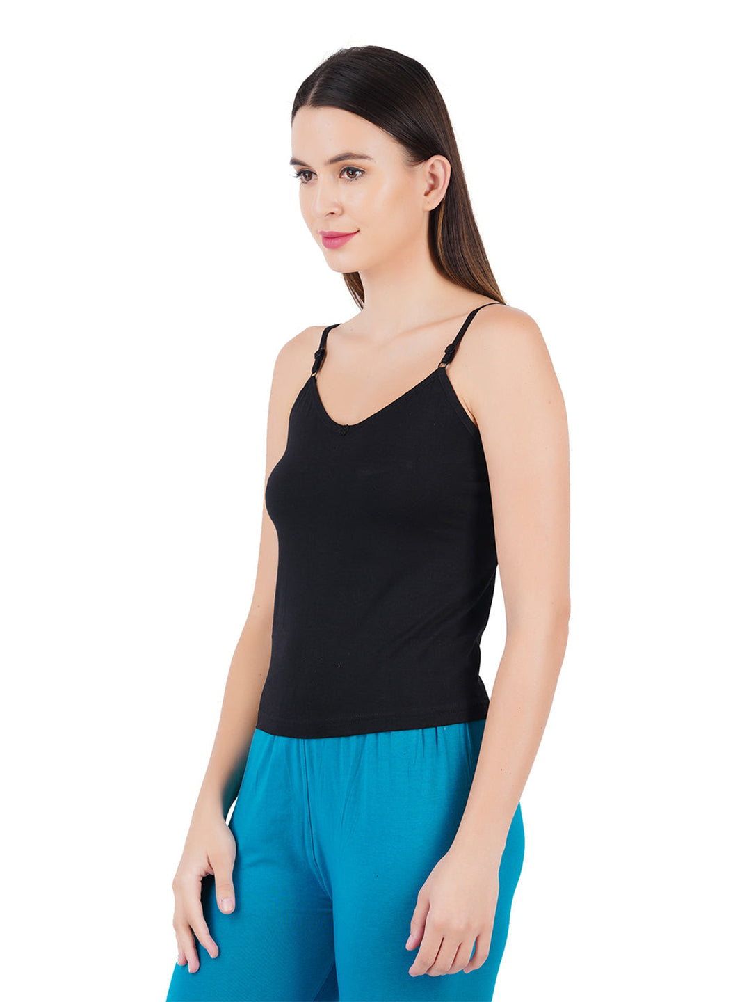 Women Adjustable Straps Black Camisole Petals (Pack of 2)