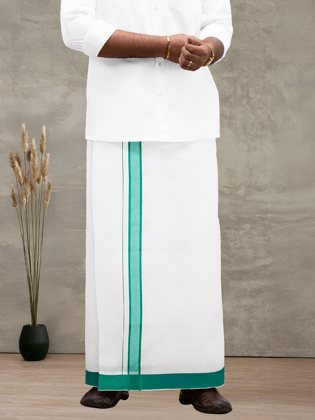 Men Cotton Blend Single Layer White Dhoti with Fancy Border WP22