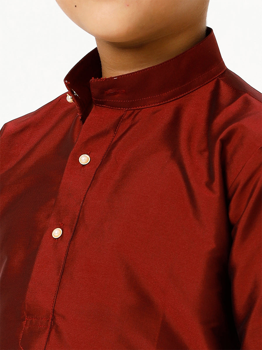 Boys Silk Cotton Full Sleeves Maroon Kurta-Zoom view