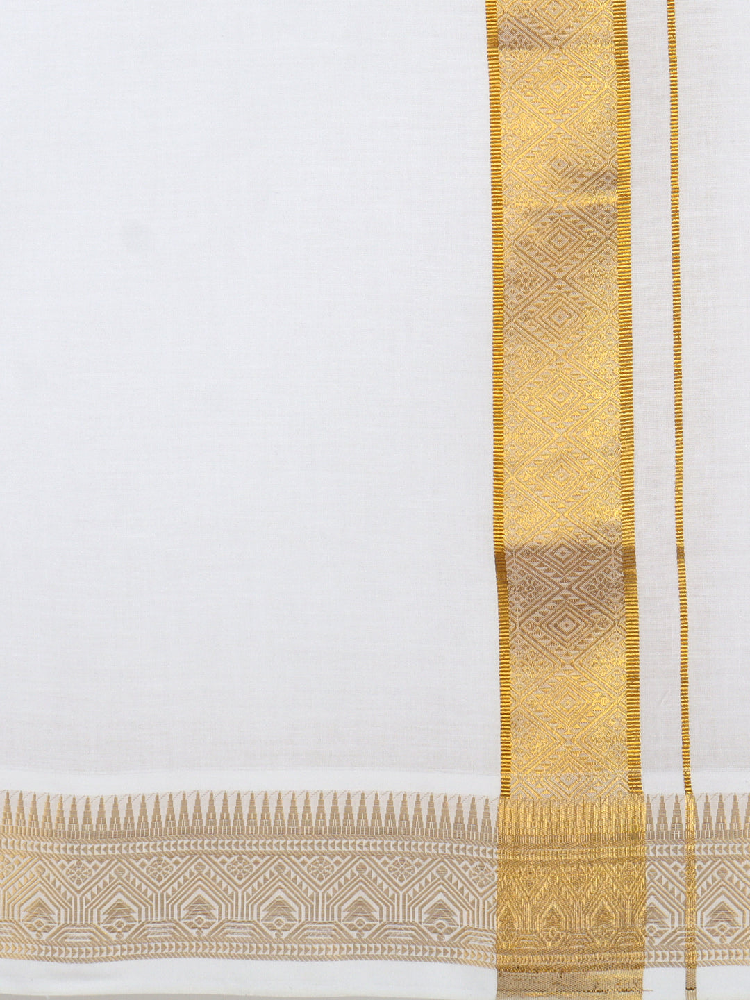 Men 100% Cotton Single Layer White Dhoti with Gold Jari Border Aura 351