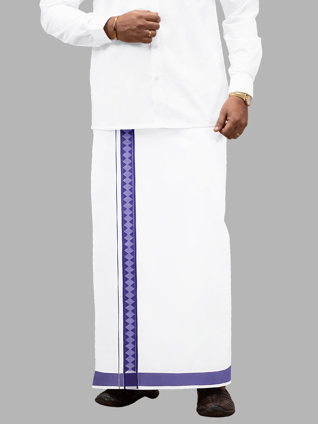 Men Cotton Blend Single Layer White Dhoti with Double Side Fancy Border HM 02