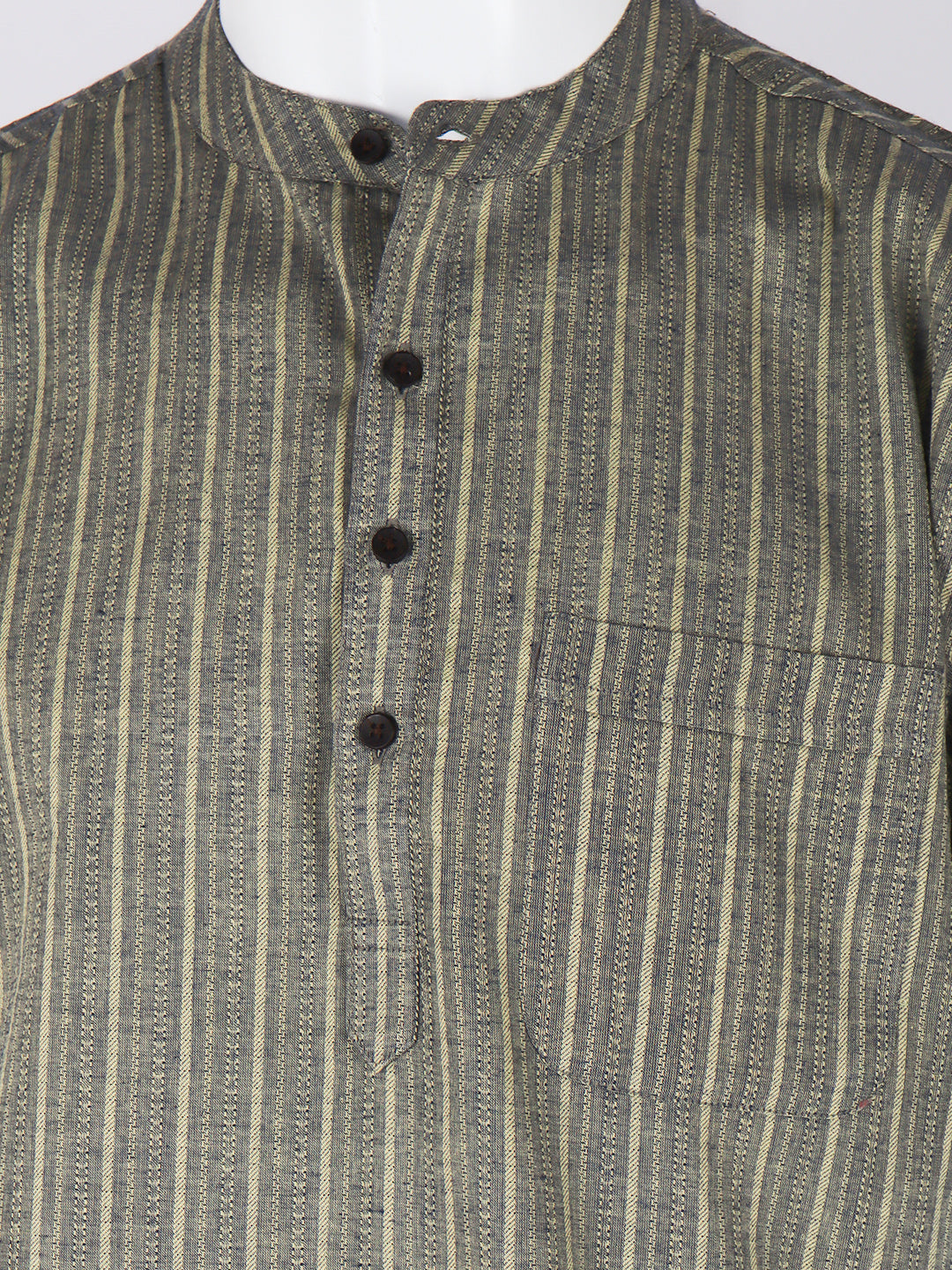 Men Cotton Short Length Striped Pocket Kurta Green Blue RH03