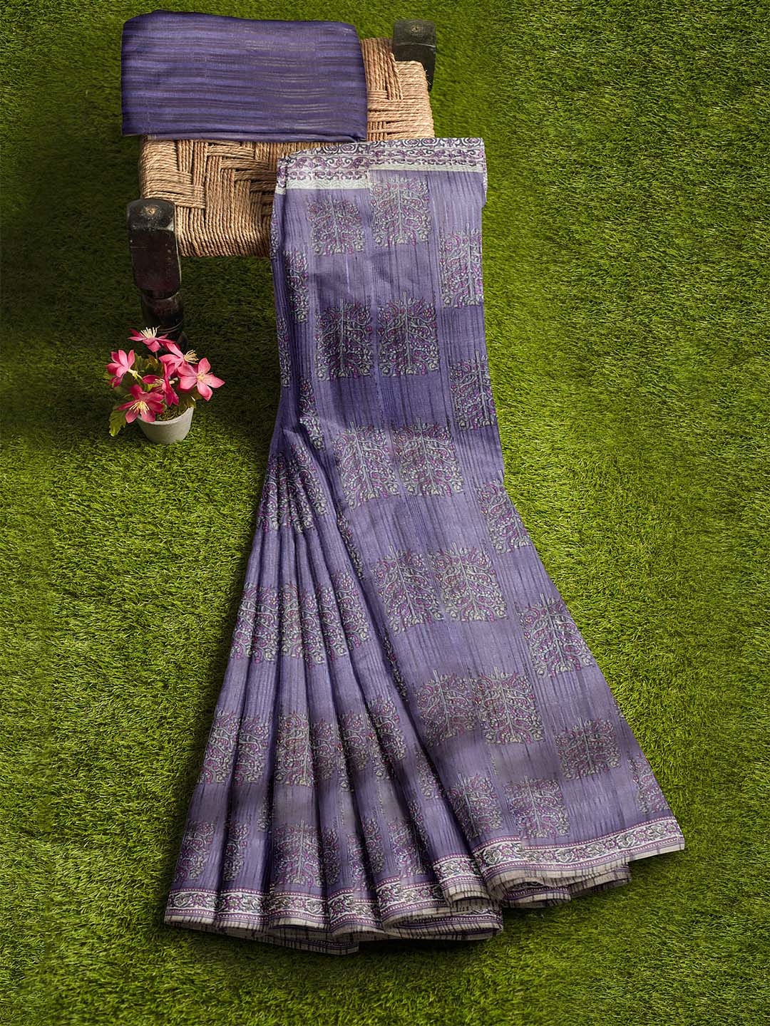 Women Violet Semi Tussar Printed Saree ST288