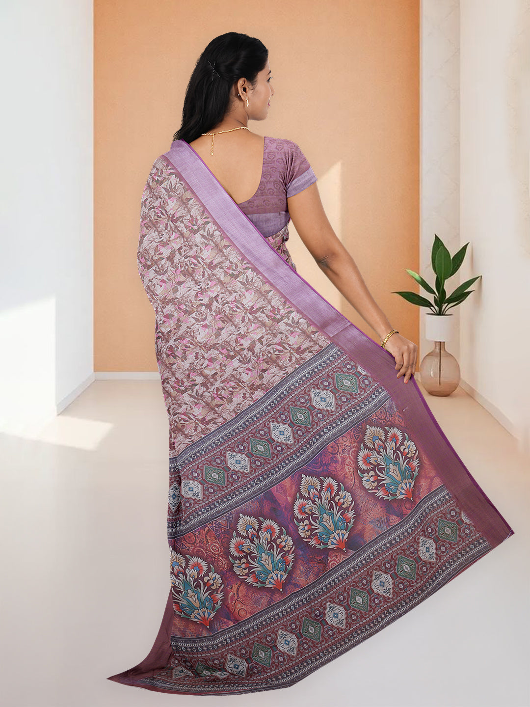 Women Purple Semi Linen Saree SL226