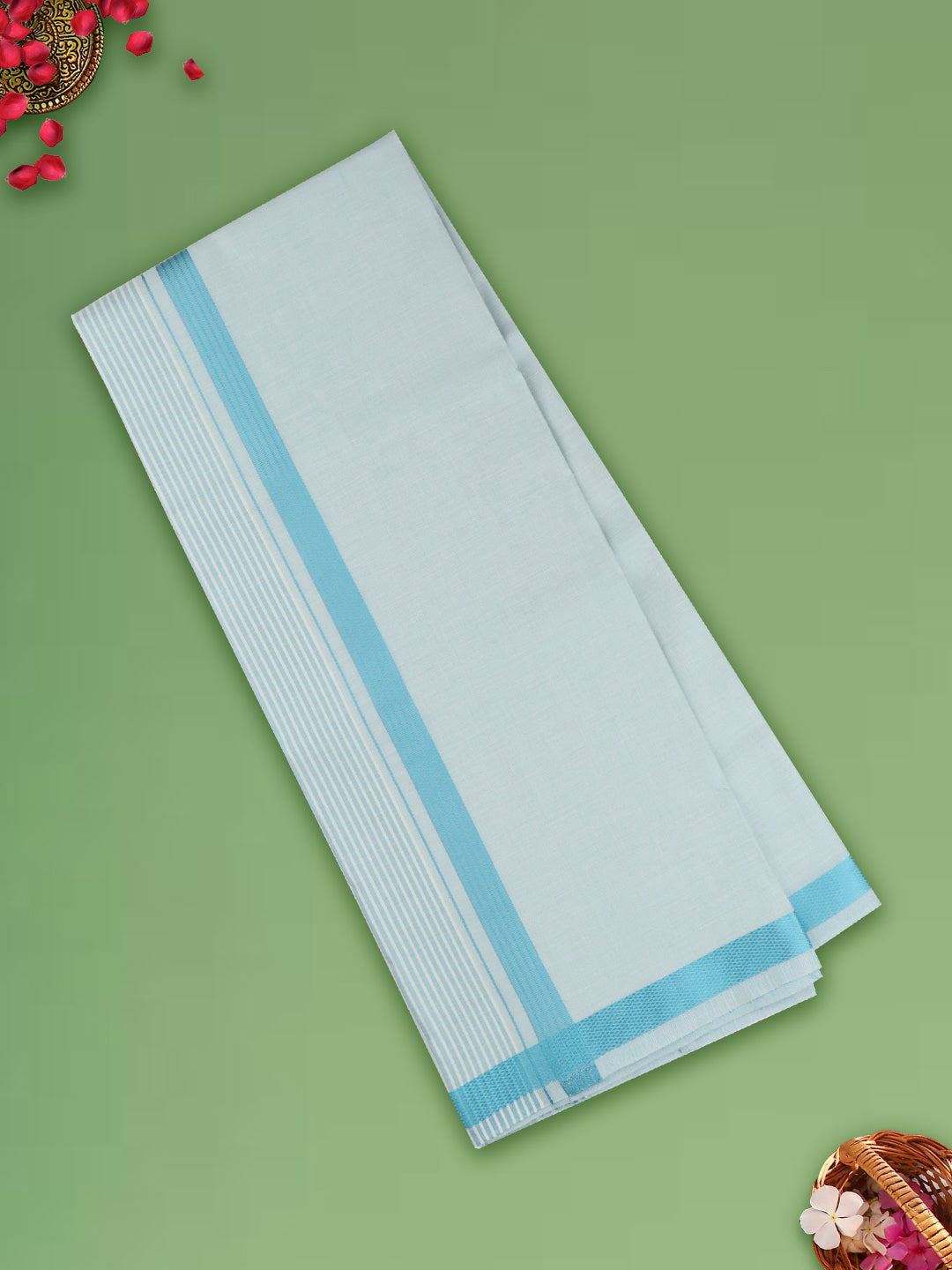 Men Tissue Cyan Dhoti & Shirting Set Celebrity Set
