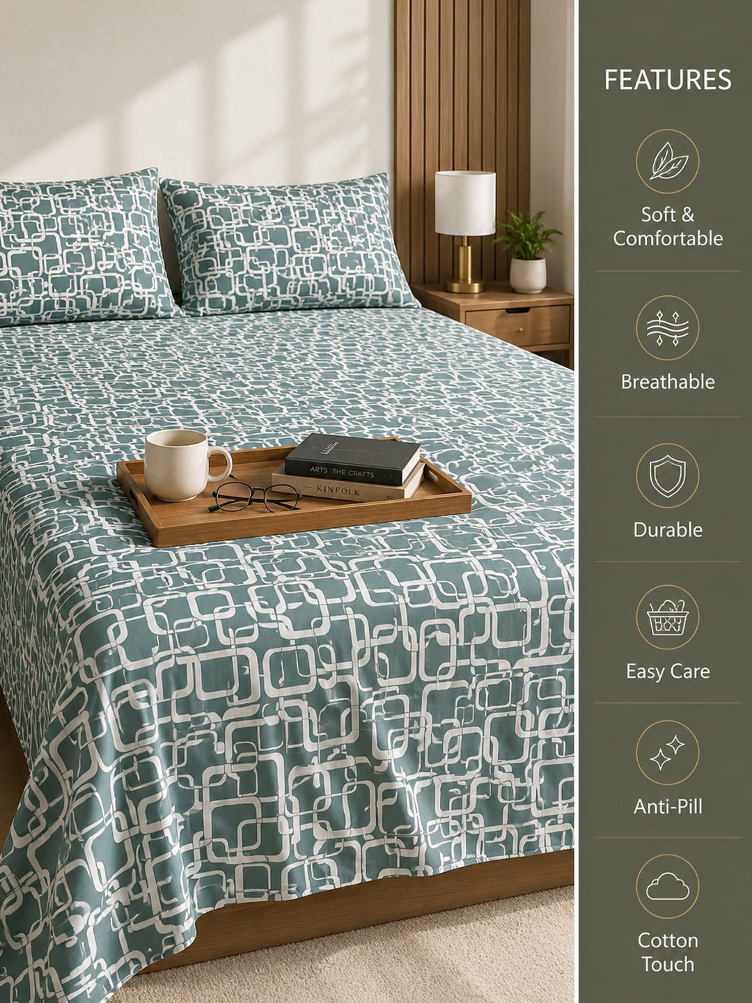 King Size Premium Cotton Bed Sheet & 2 Pillow Cover Set BPP02
