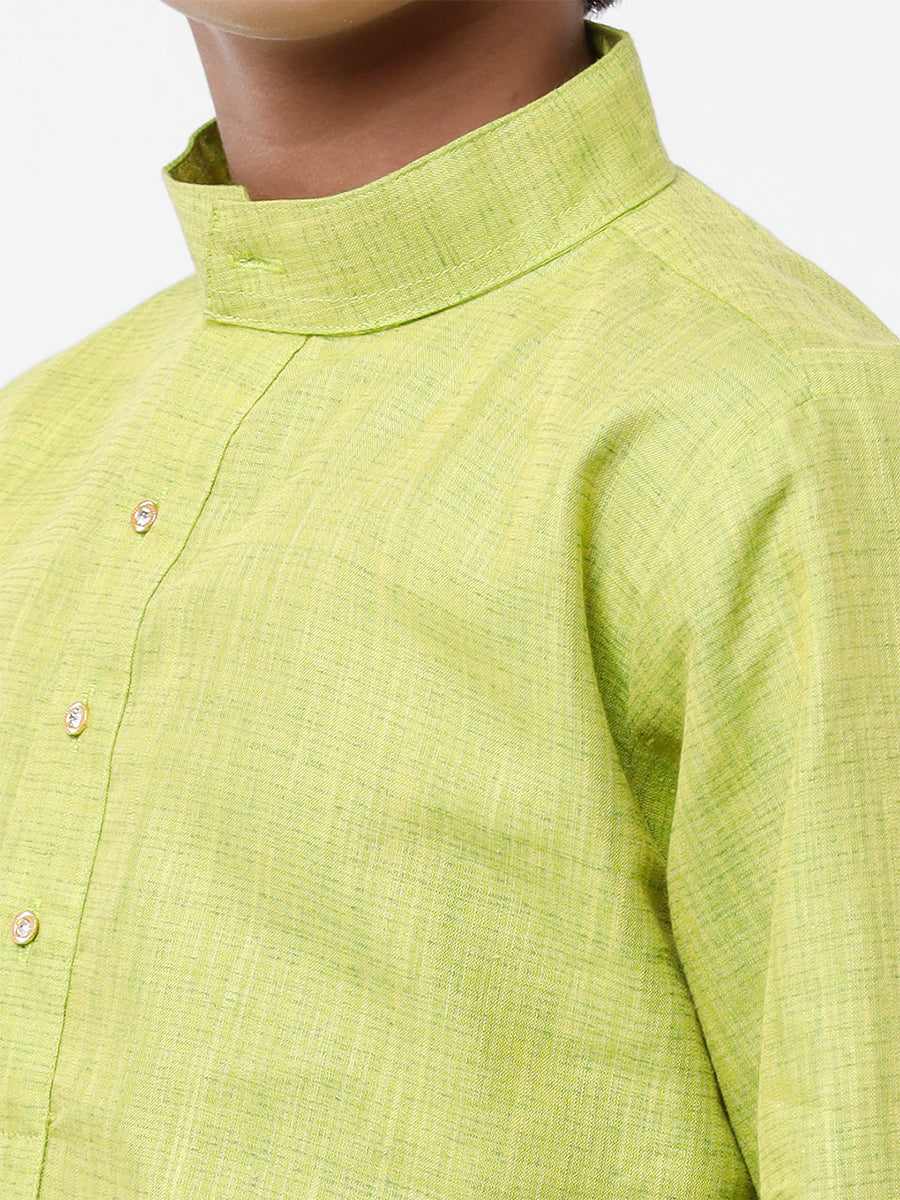 Like Father Like Son Parrot Green Kurta and Gold Jari White Dhoti Combo FS2-Kid Zoom view