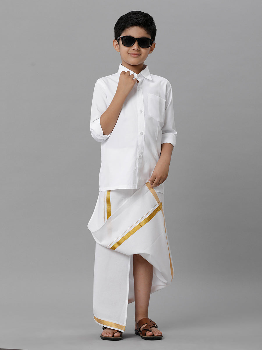 Boys Cotton Full Sleeves White Shirt - Full View Two