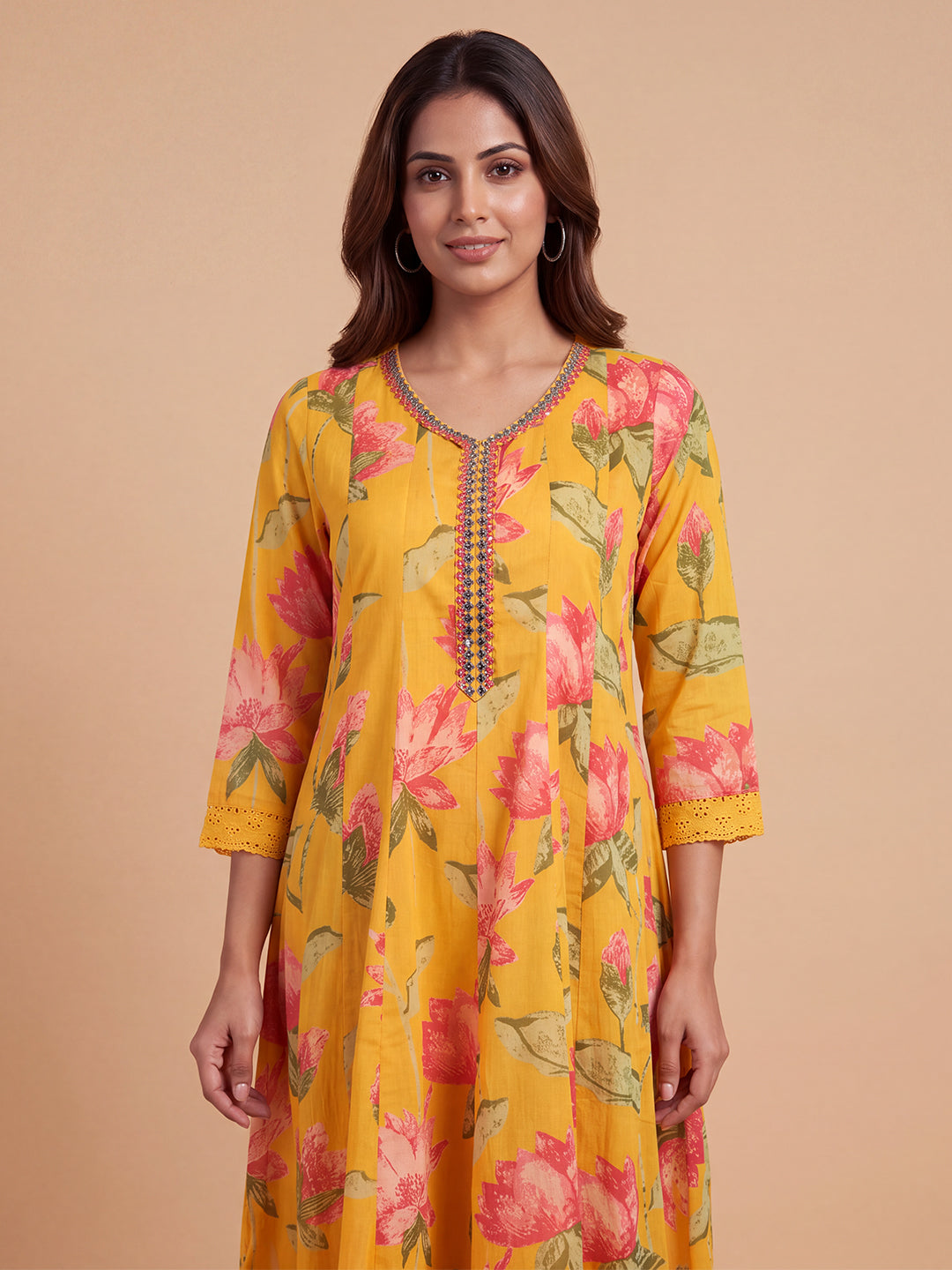 Women Embroidered & Printed Yellow Kurti Set EKS146