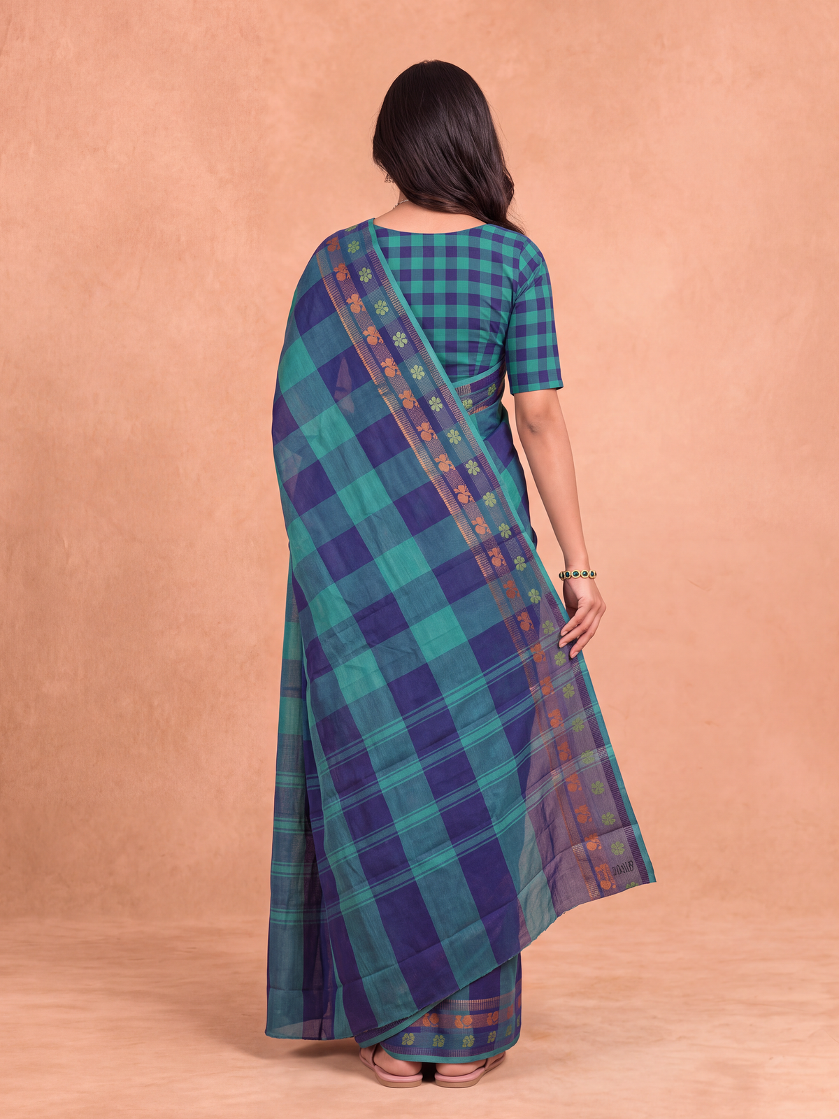 Women Chettinad Cotton Violet with Green Saree CCS17