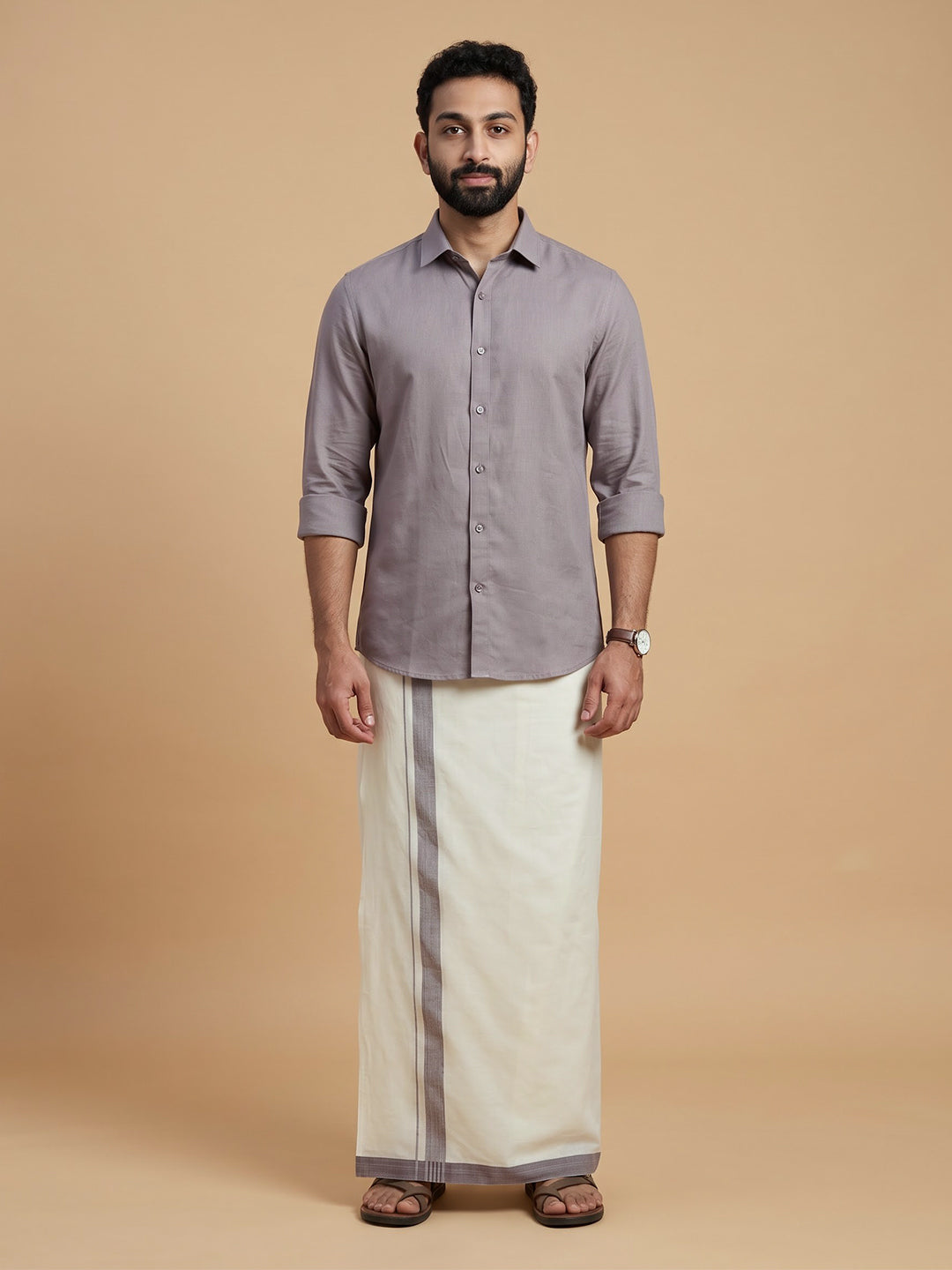 Double Layer 100% Cotton White Dhoti with Colour Border - RFD02
