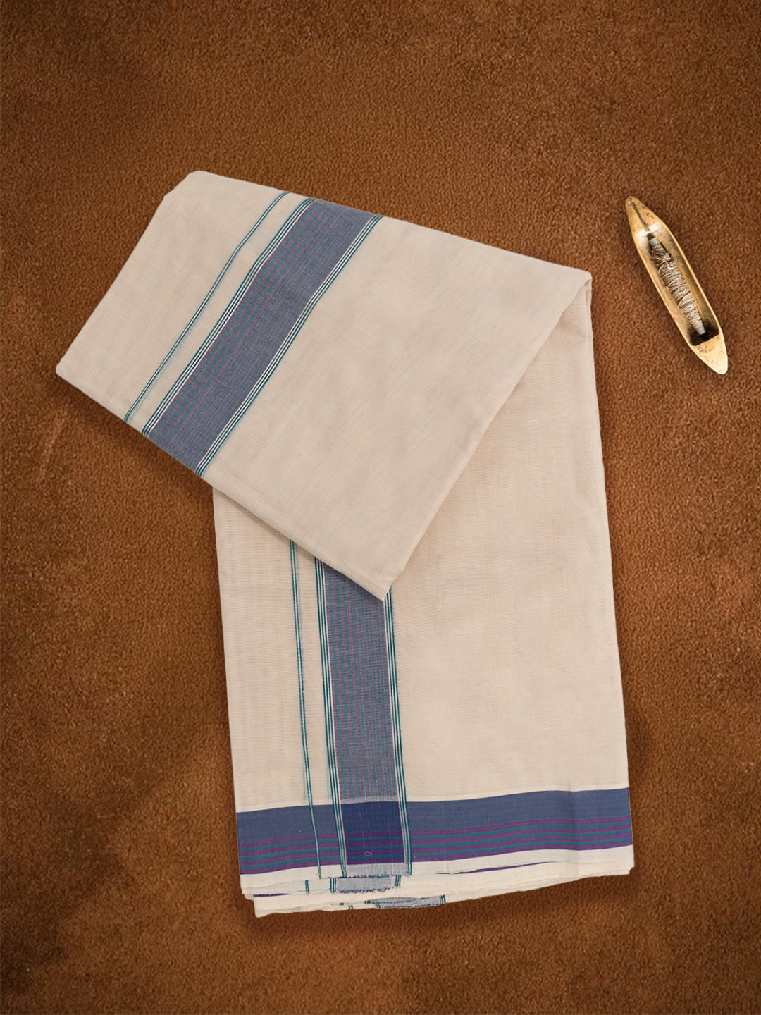 Men Premium Handloom Cream Dhoti with Fancy Border HLM94