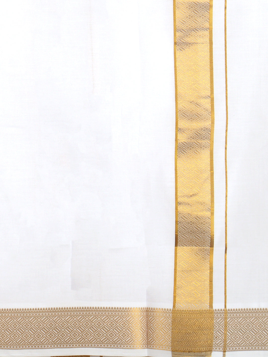 Men 100% Cotton Single Layer White Dhoti with Gold Jari Border Aura 336
