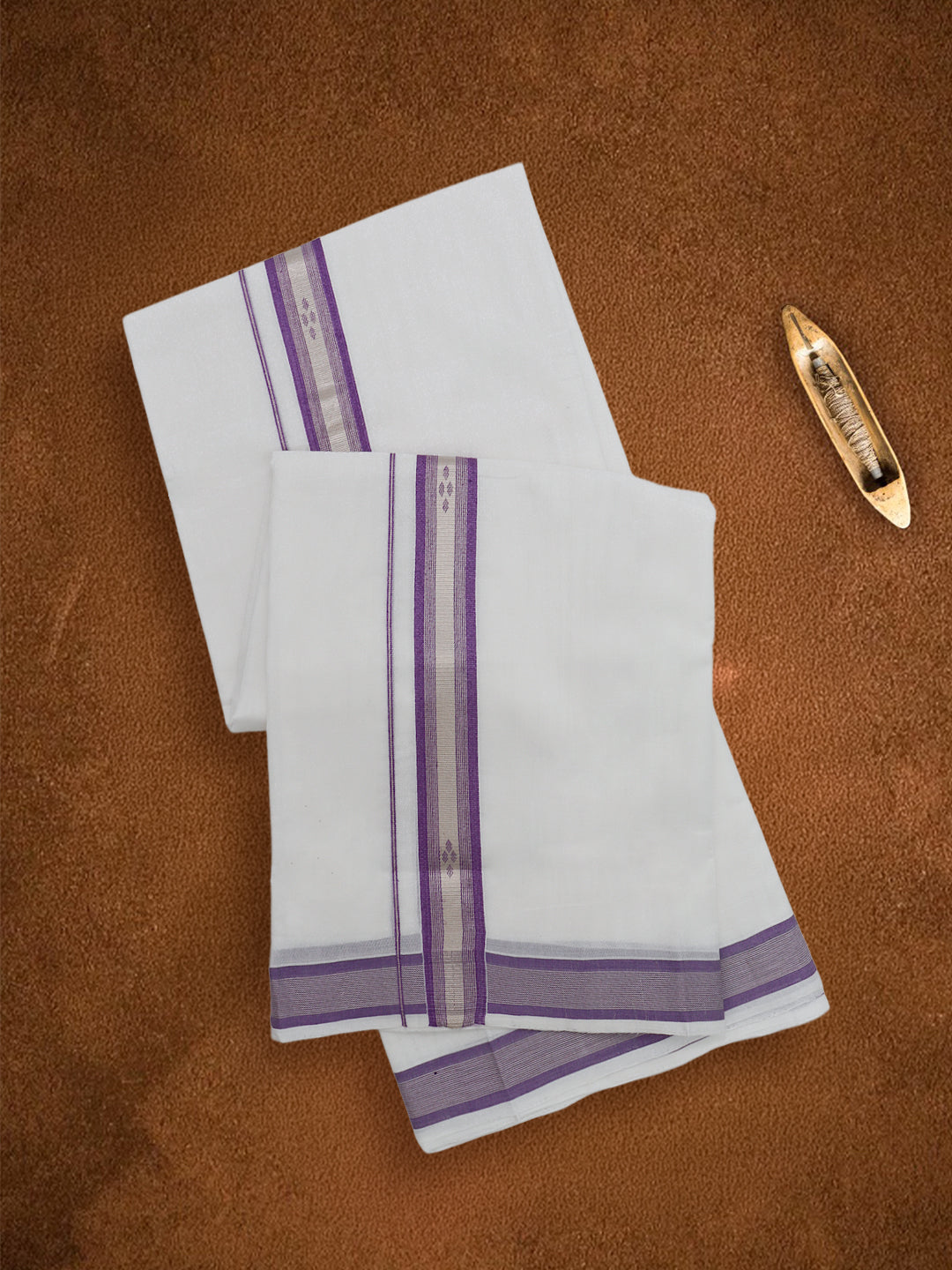 Men Premium Handloom White Dhoti with Fancy Jari Border HLM103