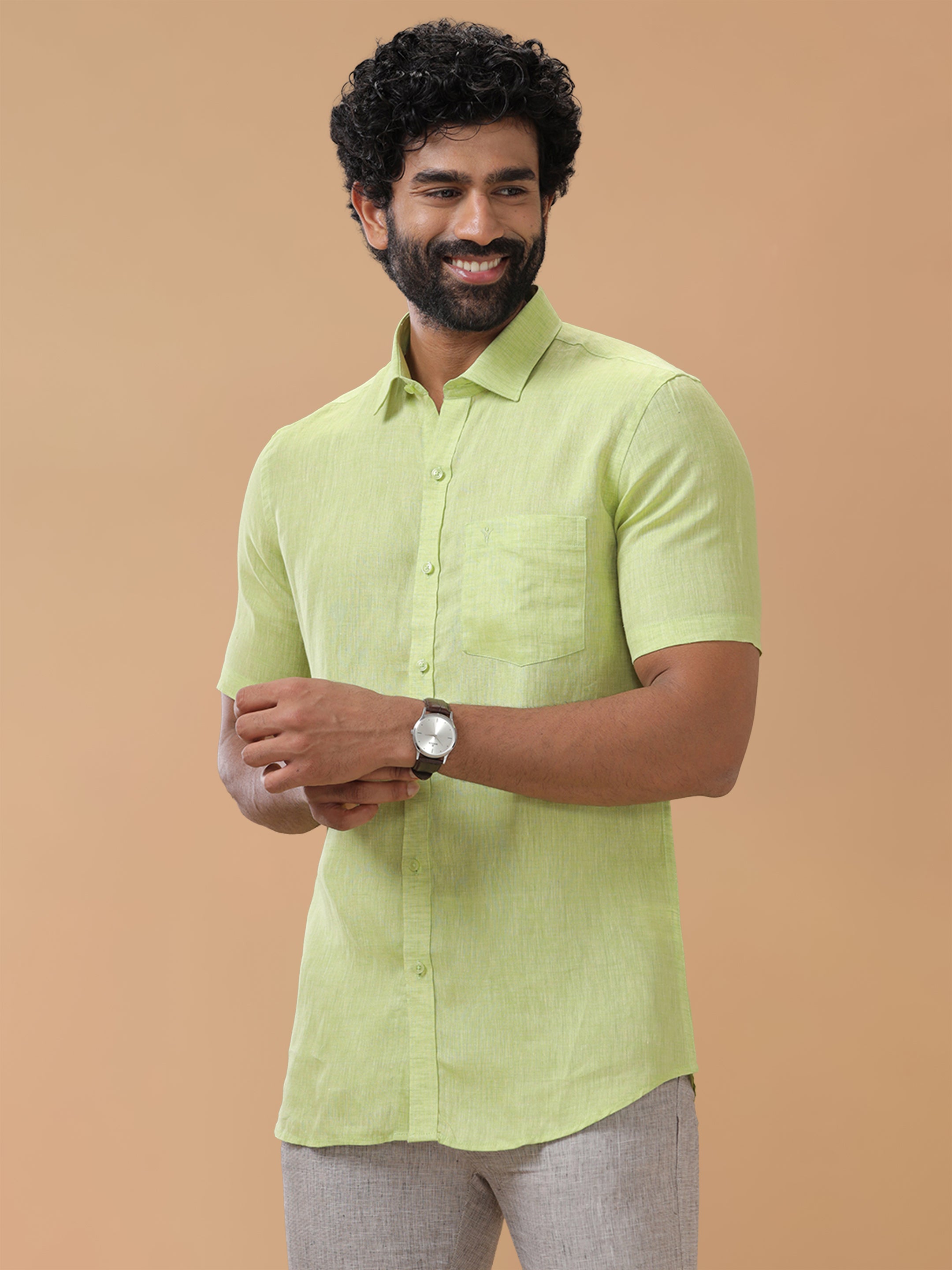 Pure Linen Lime Green Smart Fit Shirt L34