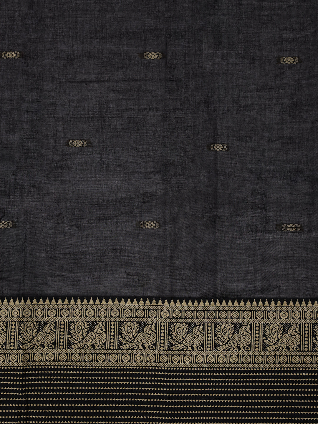 Women Mercerised Cotton Black Embroidered Saree PCS296