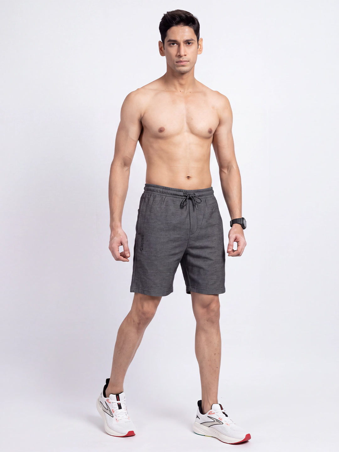 Cotton Rich Popcorn Structured Fabric Charcoal Melange Shorts PS4