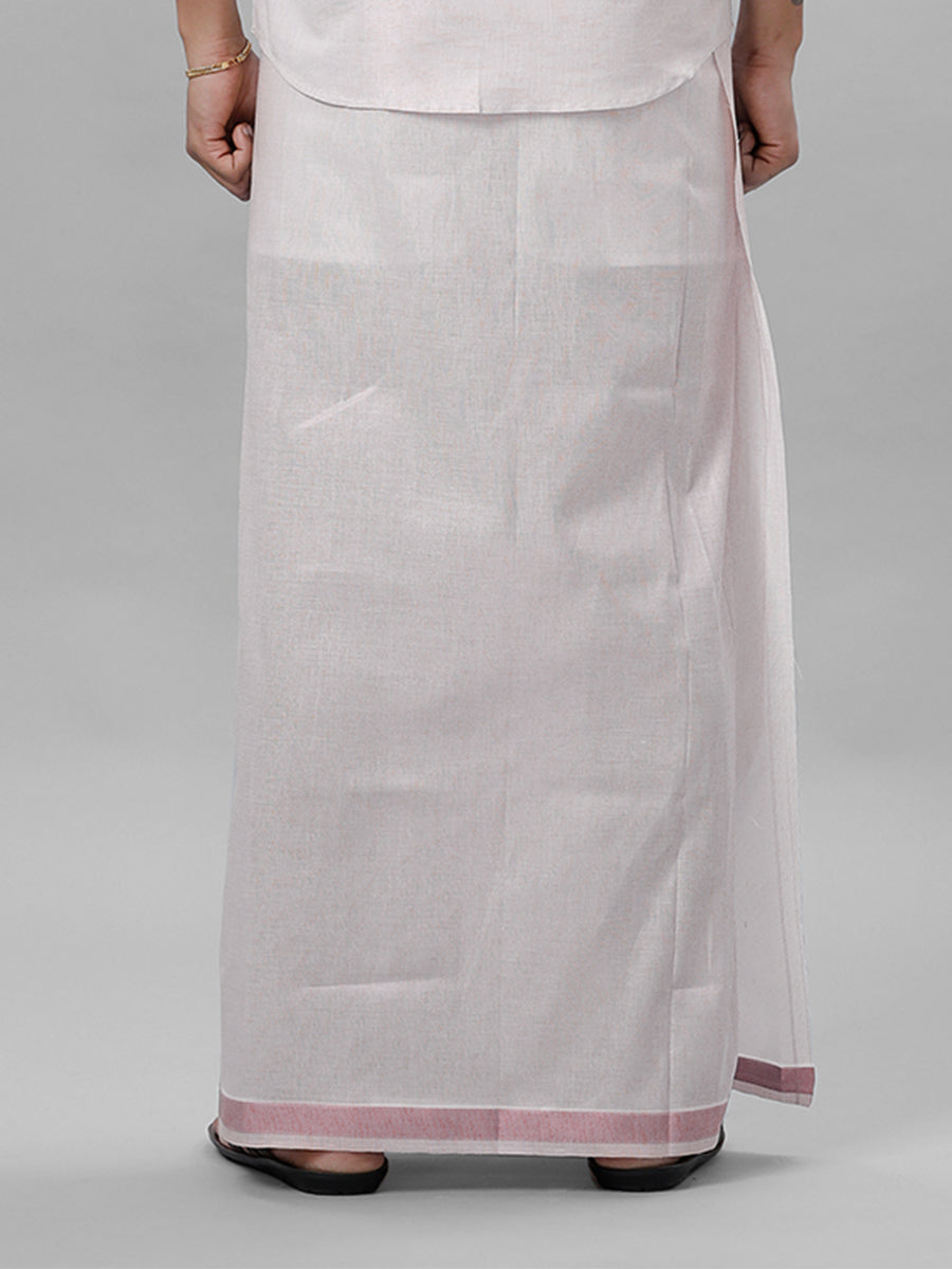 Mens Double Tissue Dhoti with Rose Pink Jari 1" No 5024-Back view