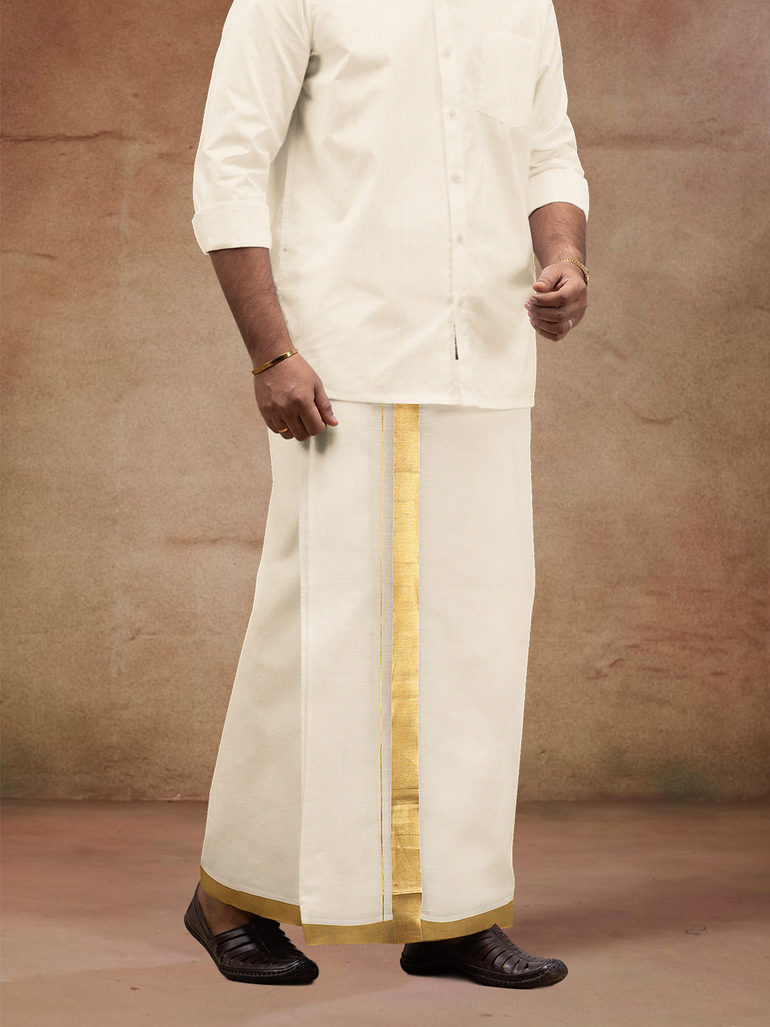 Men Kora Cotton Double Layer Dhoti with Double Side Fancy Jari Border PR18