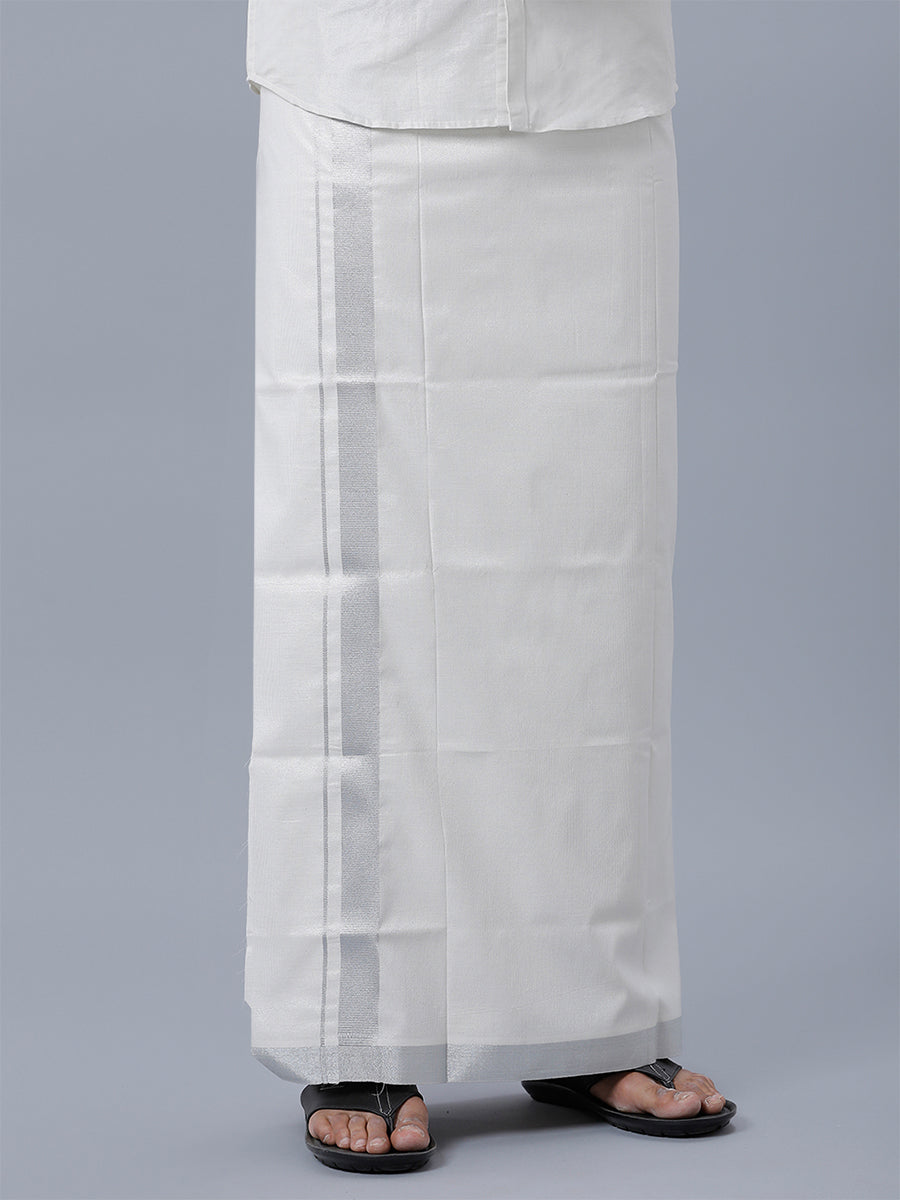 Mens Cotton Single Silver Colour with Jari Border Dhoti Primacy Silver