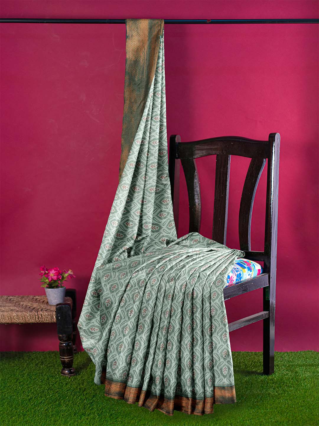 Women Green Art Silk Printed Saree ASS50