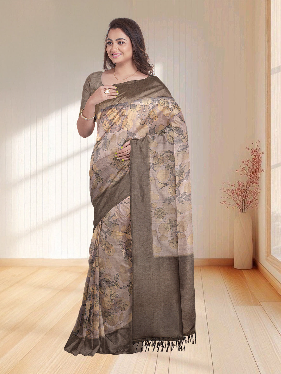 Women Violet Semi Tussar Printed Saree ST259