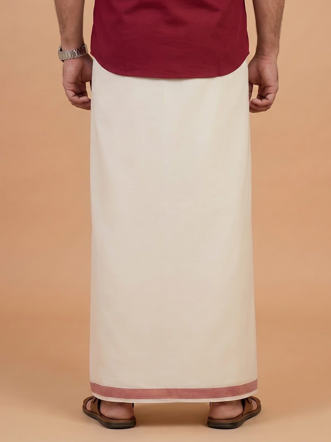 Double Layer 100% Cotton Cream Kora Dhoti with Colour Border - EGJ22