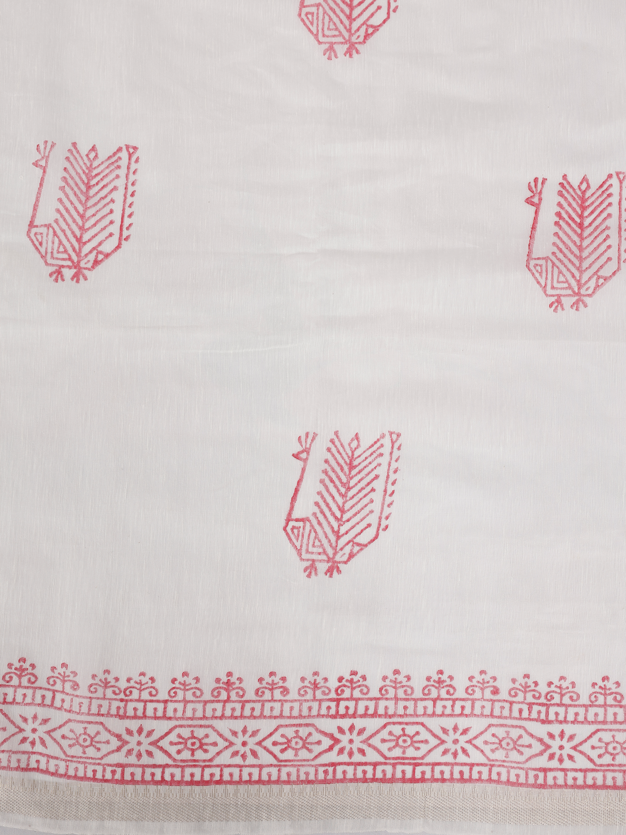Women White Semi Chanderi Cotton Printed Saree SC85